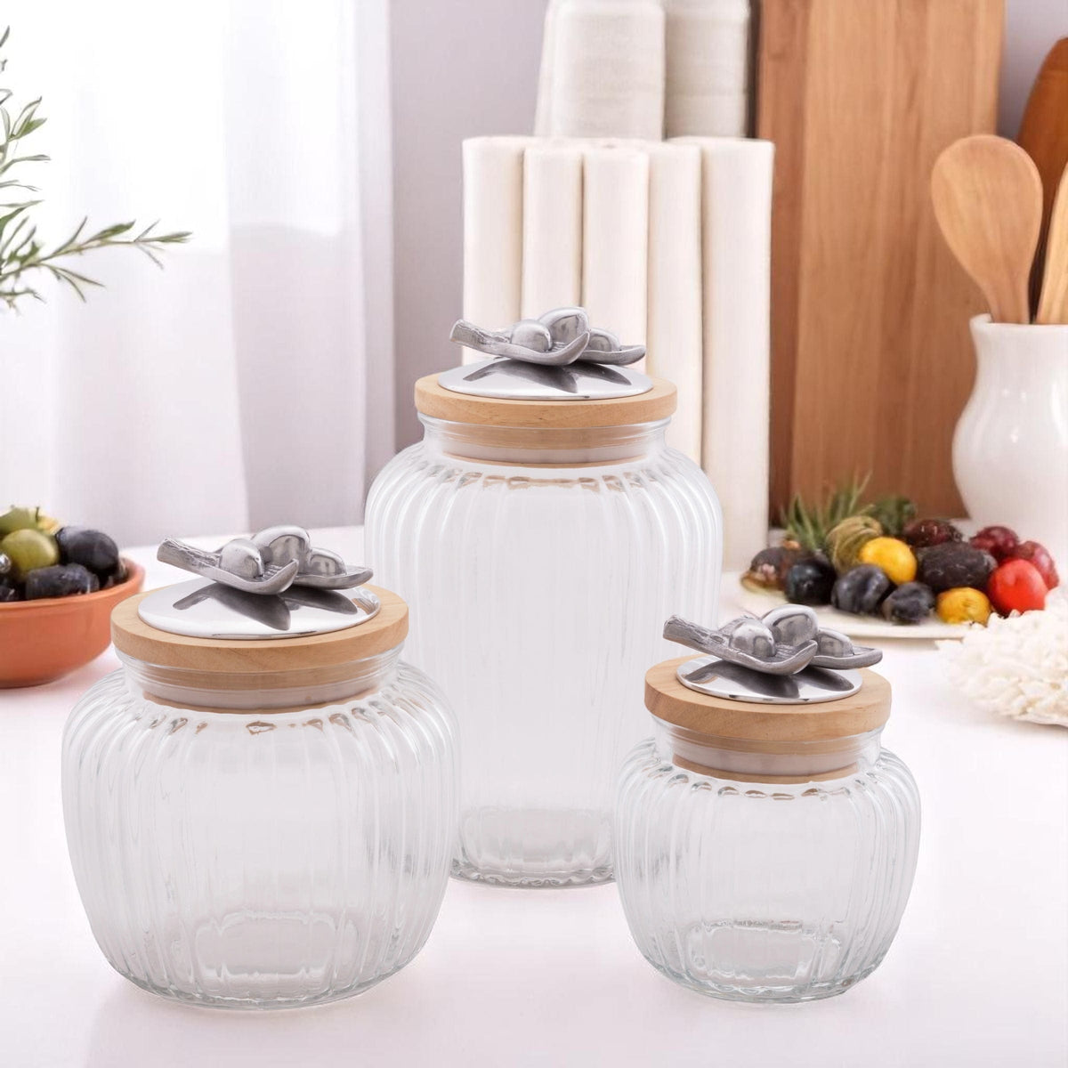 Arthur Court Olive Grove Olive Knob Glass Canisters