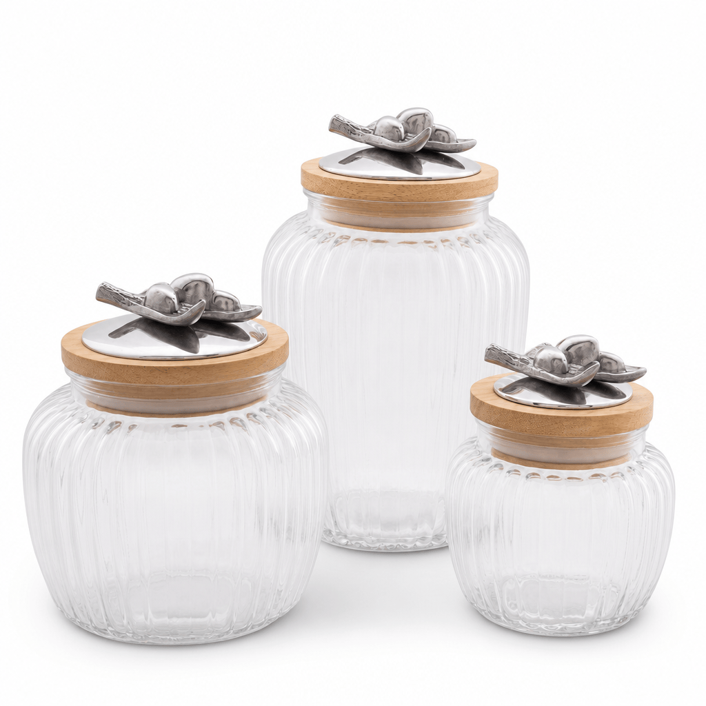 Arthur Court Olive Grove Olive Knob Glass Canisters