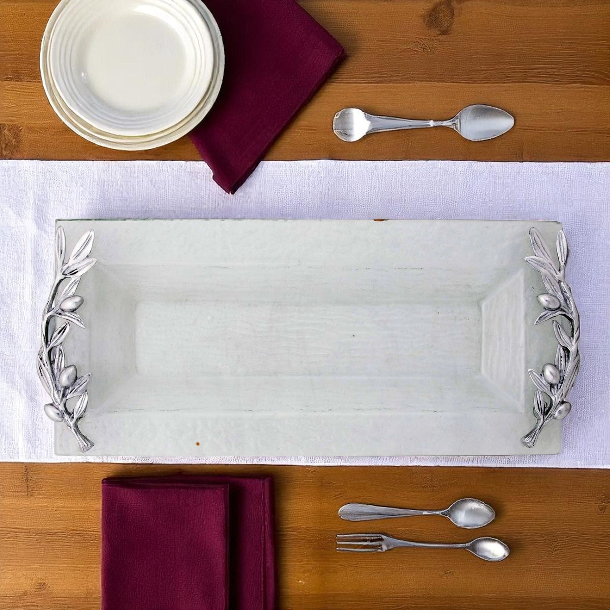 Arthur Court Olive Grove Olive Oblong Glass Serving Tray