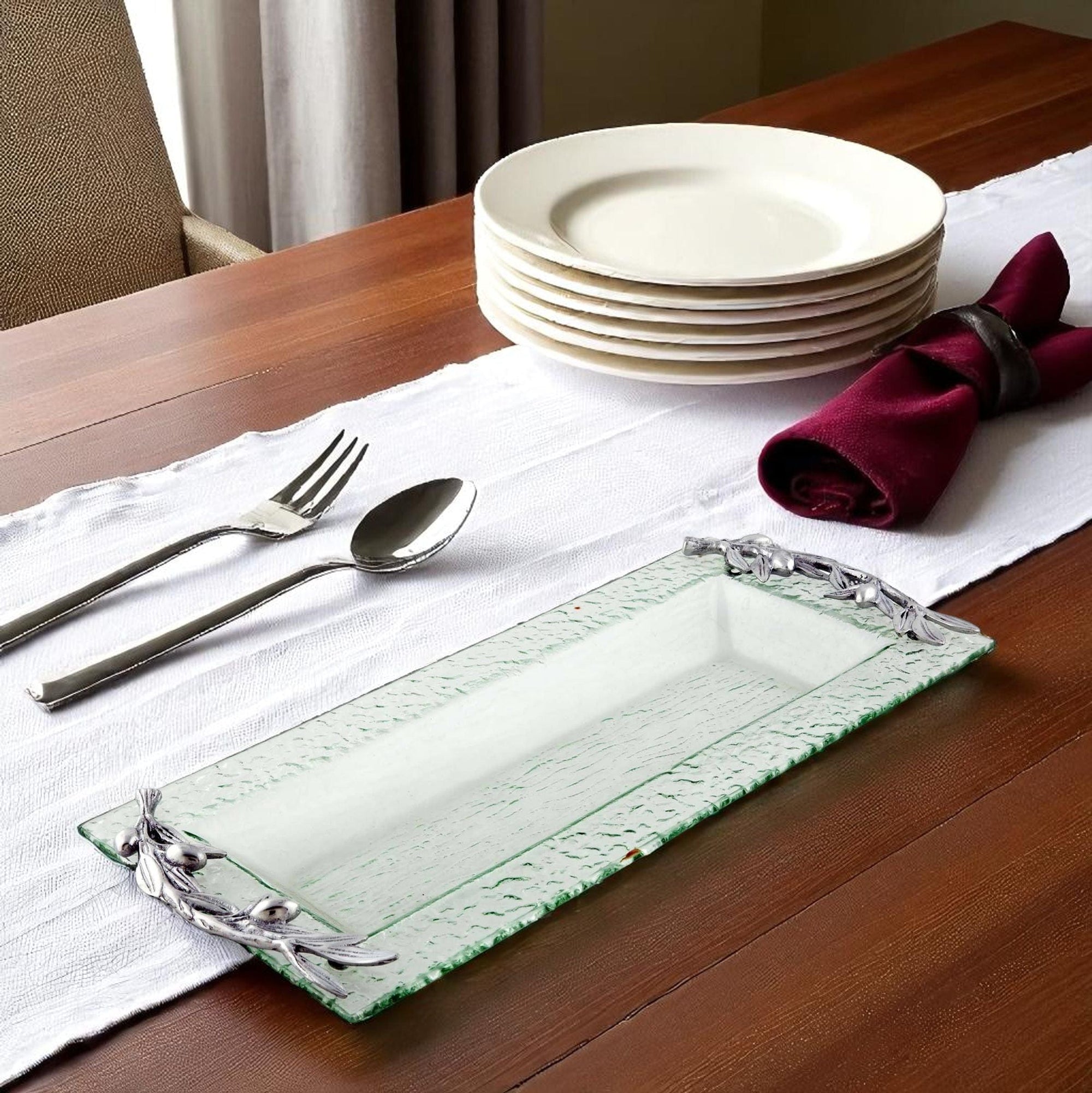 Arthur Court Olive Grove Olive Oblong Glass Serving Tray
