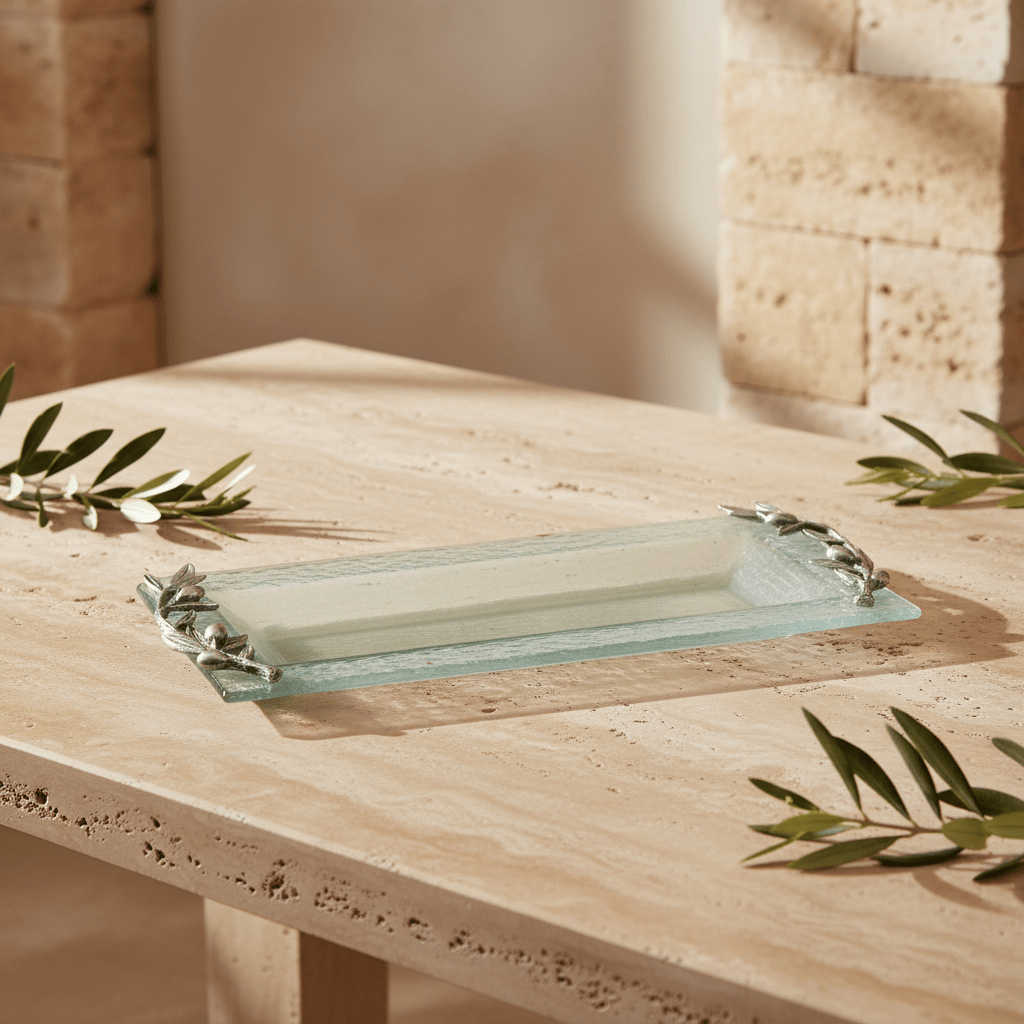 Arthur Court Olive Grove Olive Oblong Glass Serving Tray