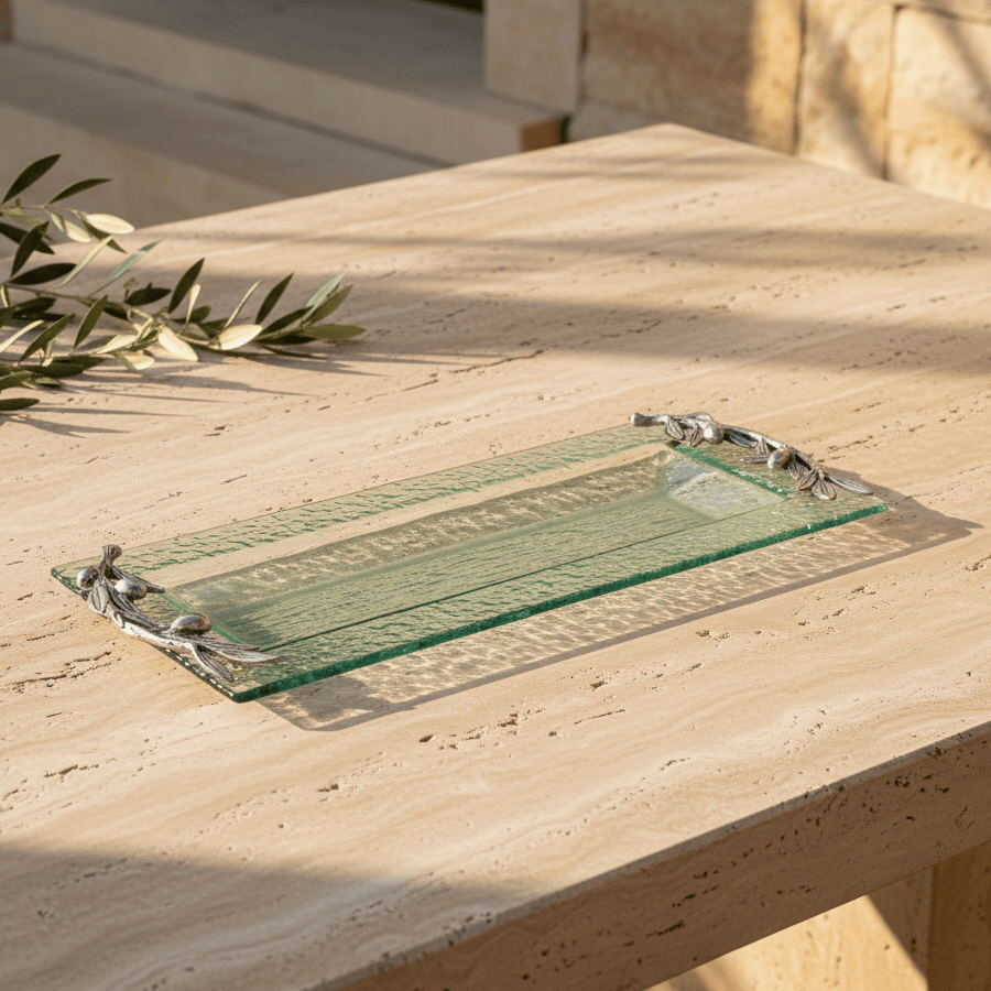 Arthur Court Olive Grove Olive Oblong Glass Serving Tray