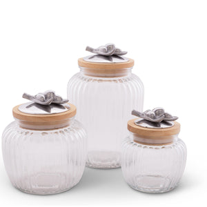 Arthur Court Olive Grove Set of 3 Olive Knob Glass Canisters