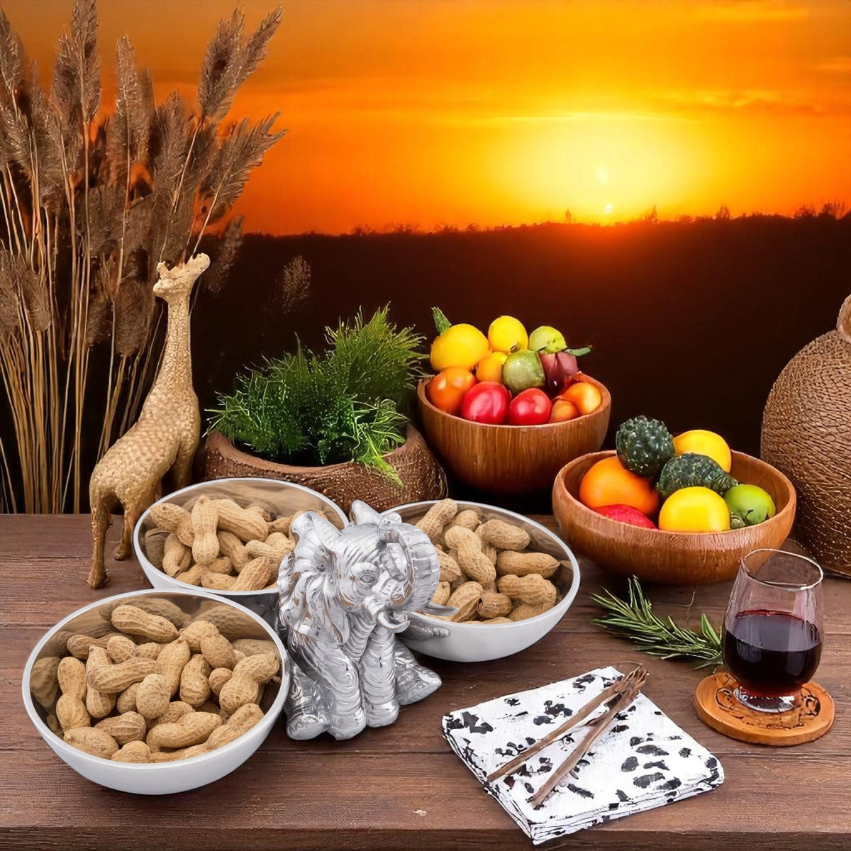 Arthur Court Safari Elephant Three-Bowl Server