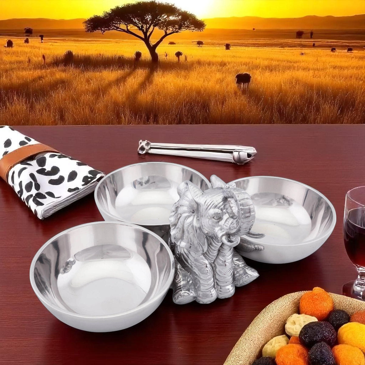Arthur Court Safari Elephant Three-Bowl Server
