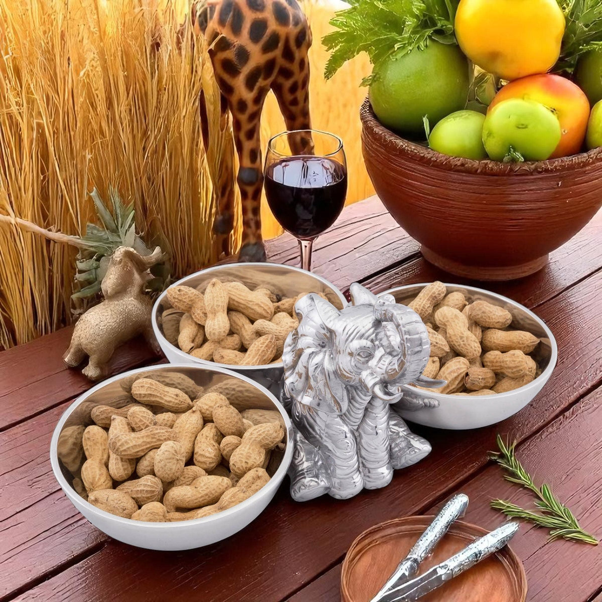 Arthur Court Safari Elephant Three-Bowl Server