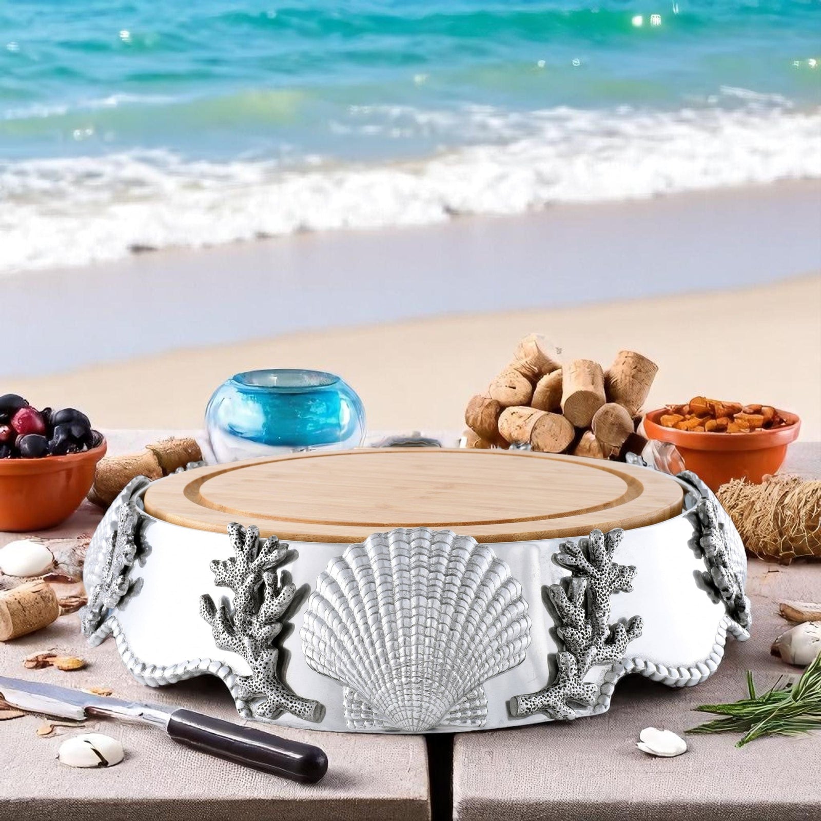 Arthur Court Sea and Shore Coastal Wood Cheese Pedestal