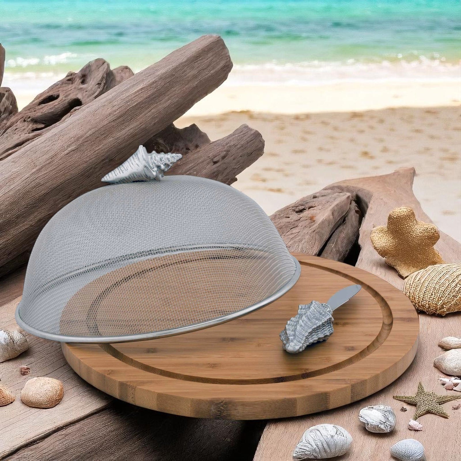 Arthur Court Sea and Shore Conch Shell 3 Piece Picnic Cheese Board / Spreader