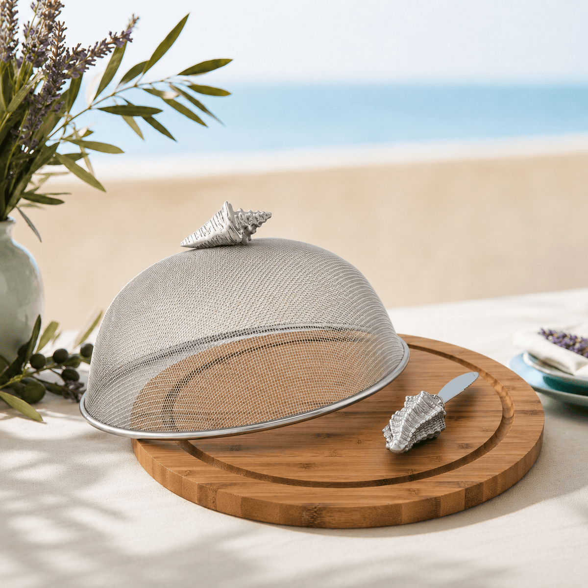 Arthur Court Sea and Shore Conch Shell 3 Piece Picnic Cheese Board / Spreader