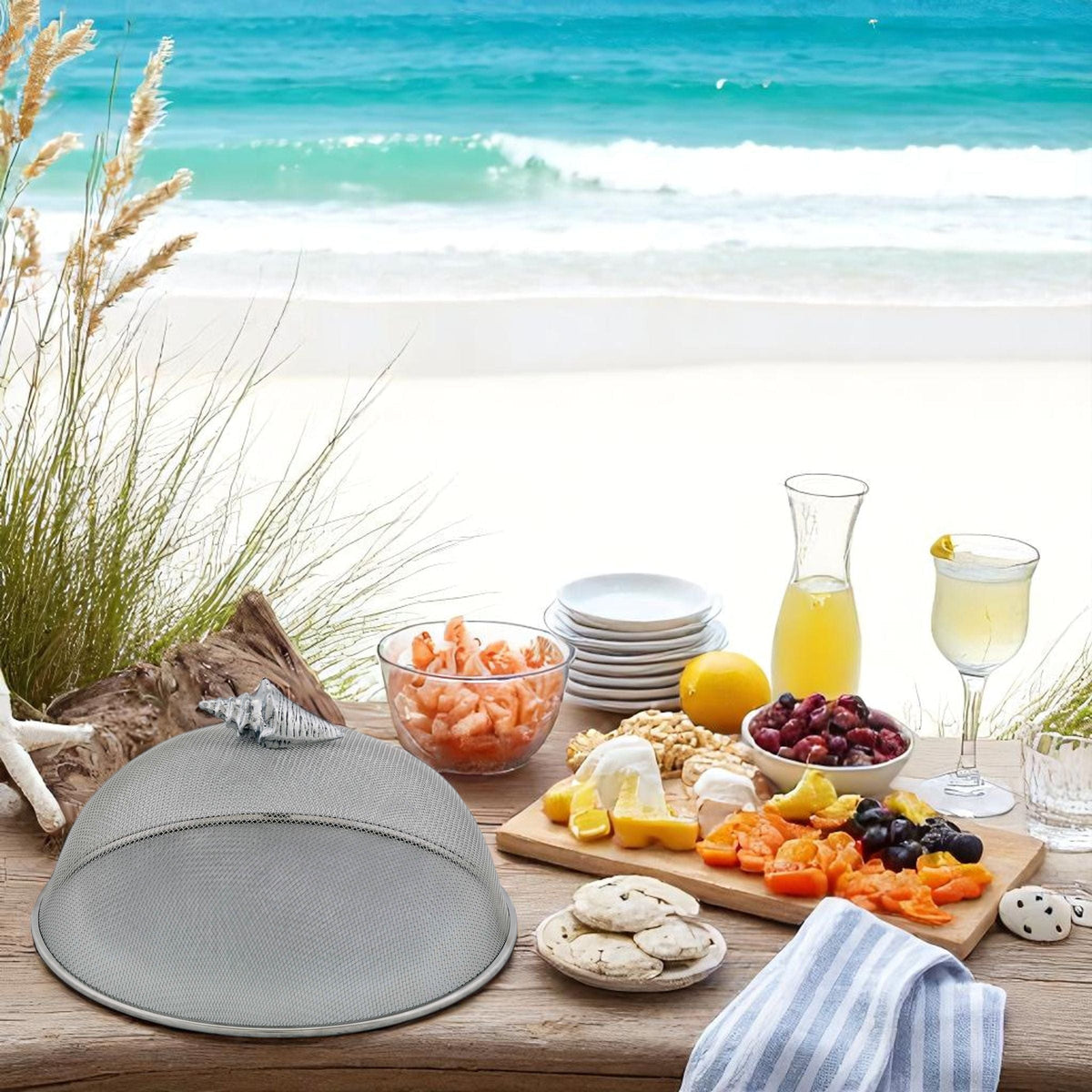 Arthur Court Sea and Shore Conch Shell Stainless Mesh Picnic Cover