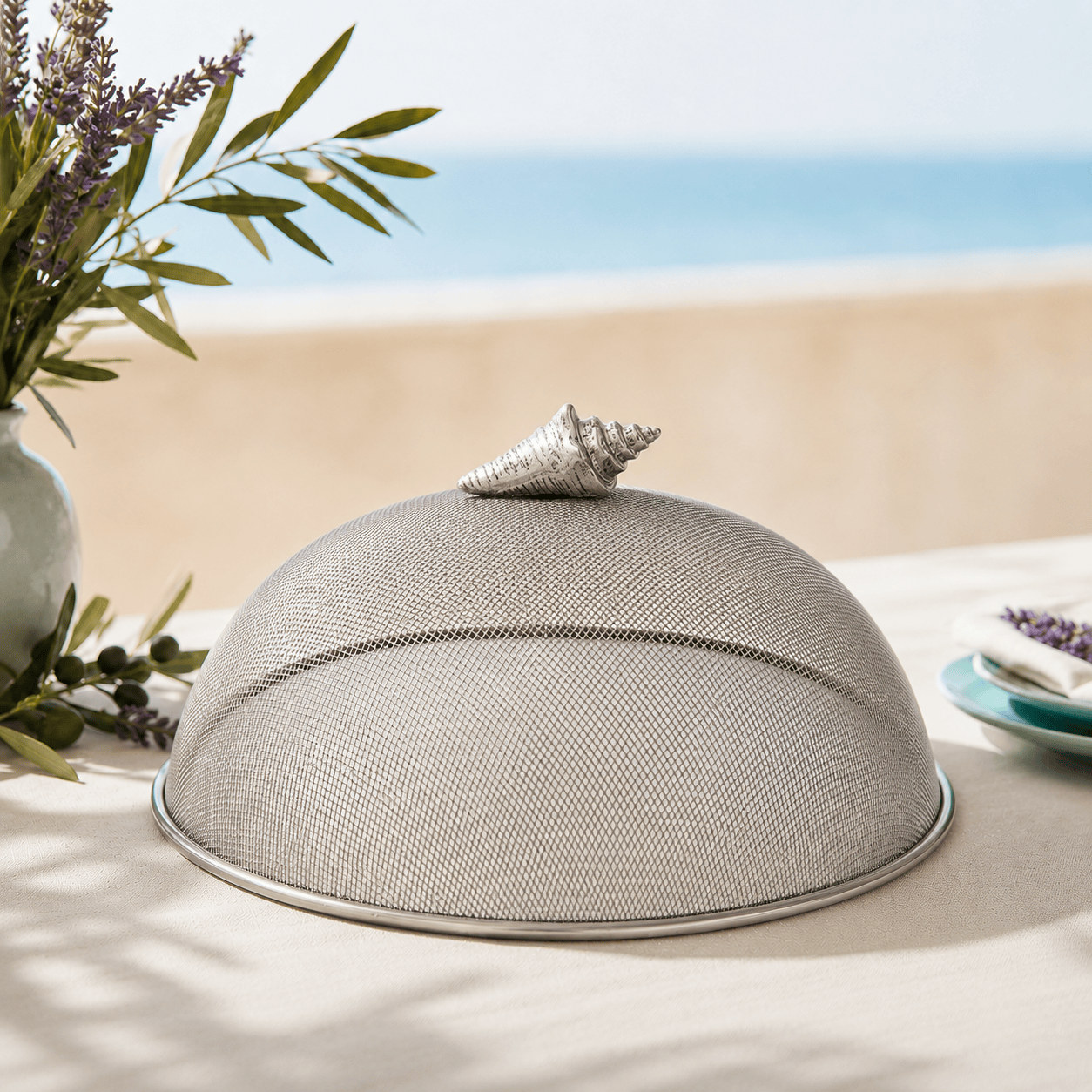 Arthur Court Sea and Shore Conch Shell Stainless Mesh Picnic Cover