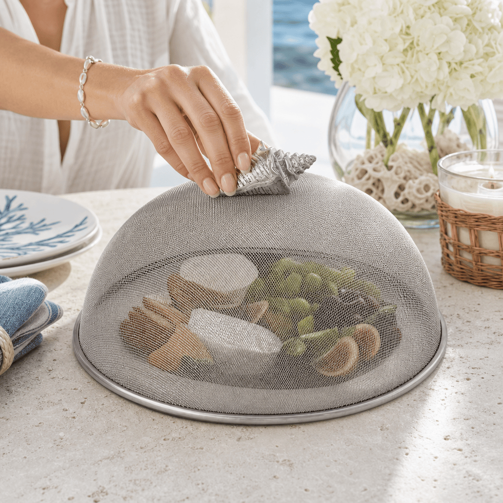 Arthur Court Sea and Shore Conch Shell Stainless Mesh Picnic Cover