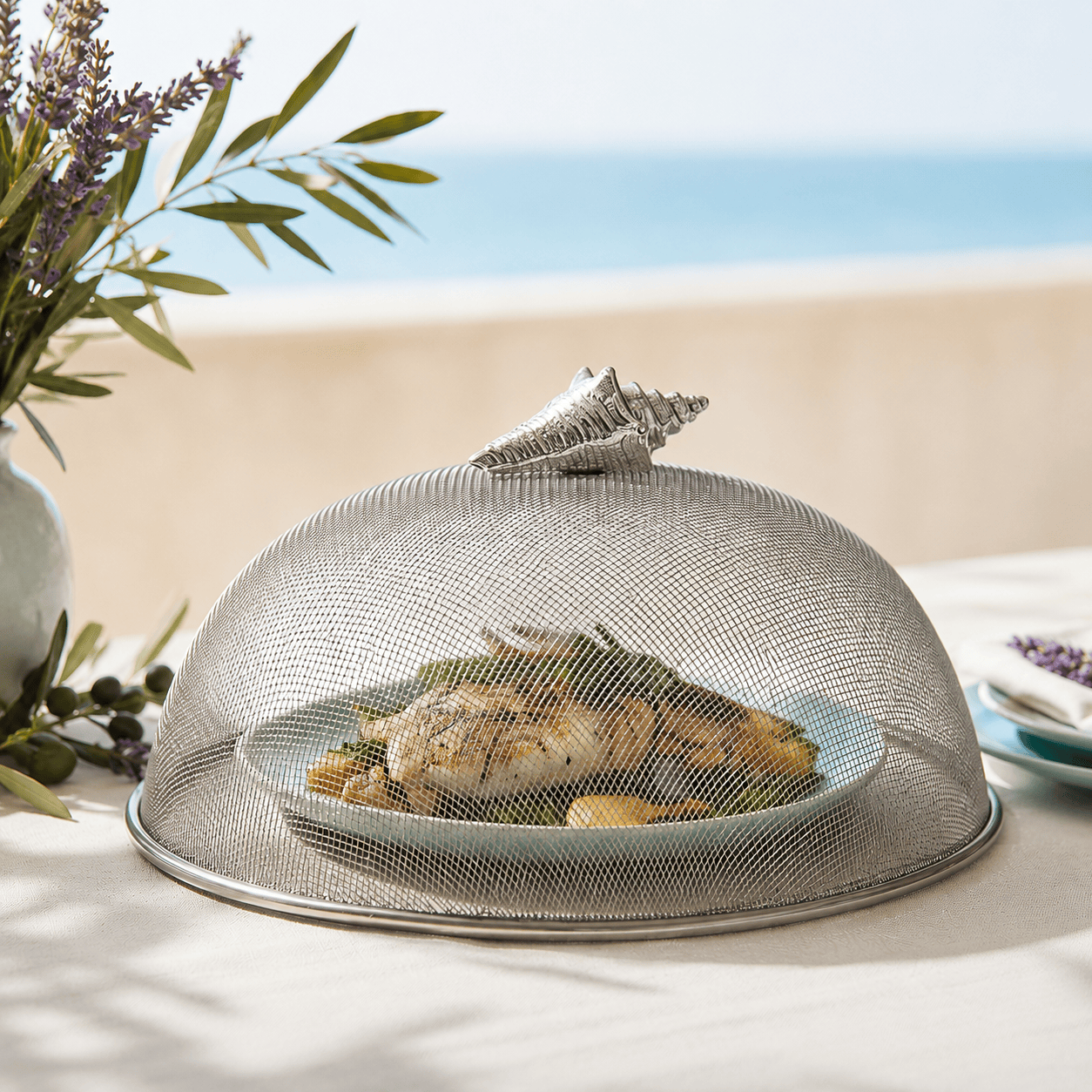 Arthur Court Sea and Shore Conch Shell Stainless Mesh Picnic Cover