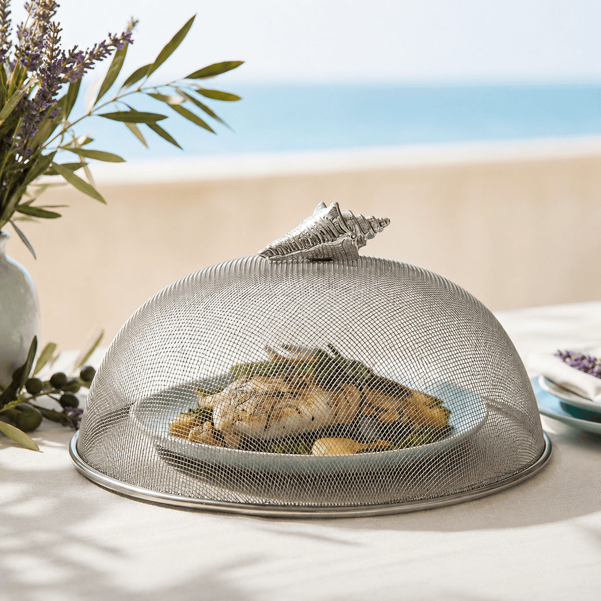 Arthur Court Sea and Shore Conch Shell Stainless Mesh Picnic Cover
