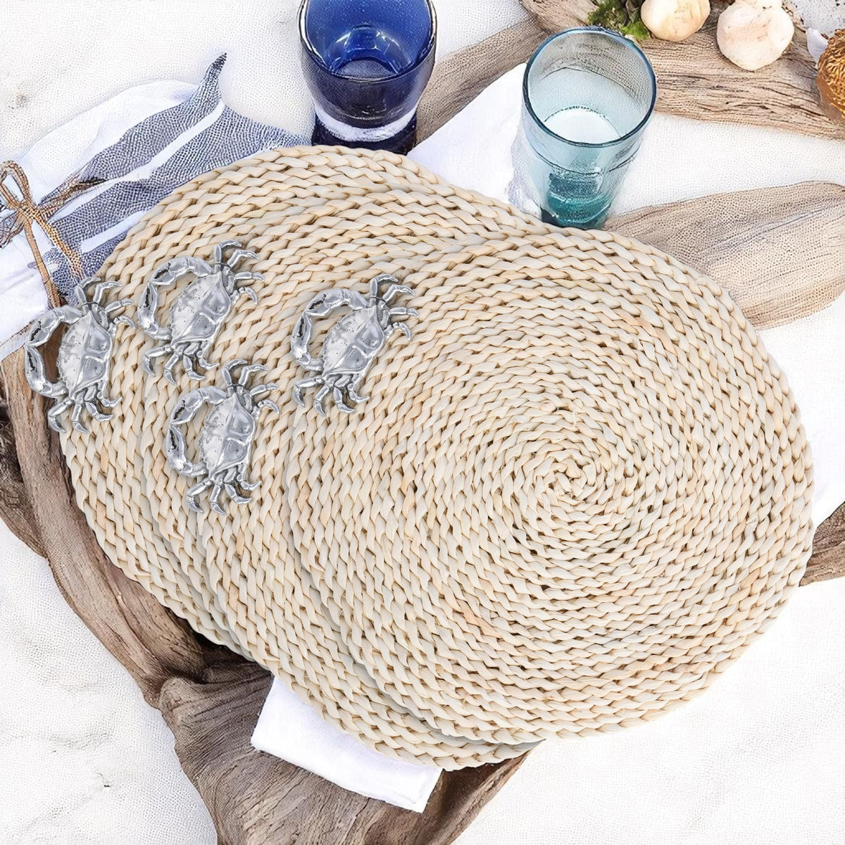 Arthur Court Sea and Shore Crab Twisted Seagrass Placemats - set of 4
