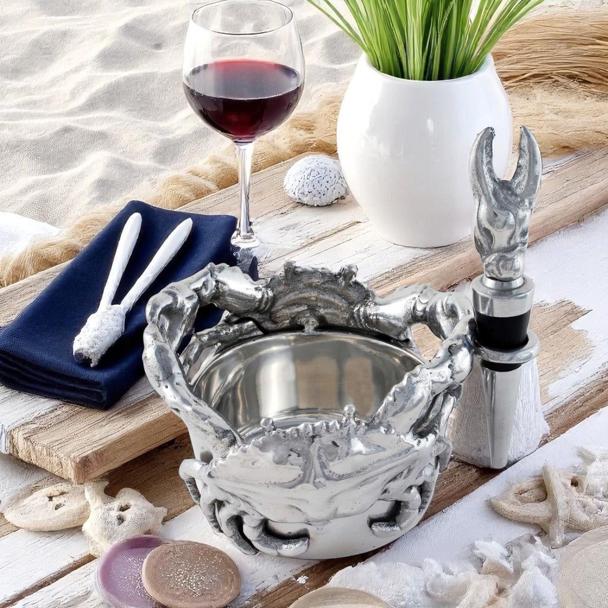 Arthur Court Sea and Shore Crab Wine Caddy and Stopper Set