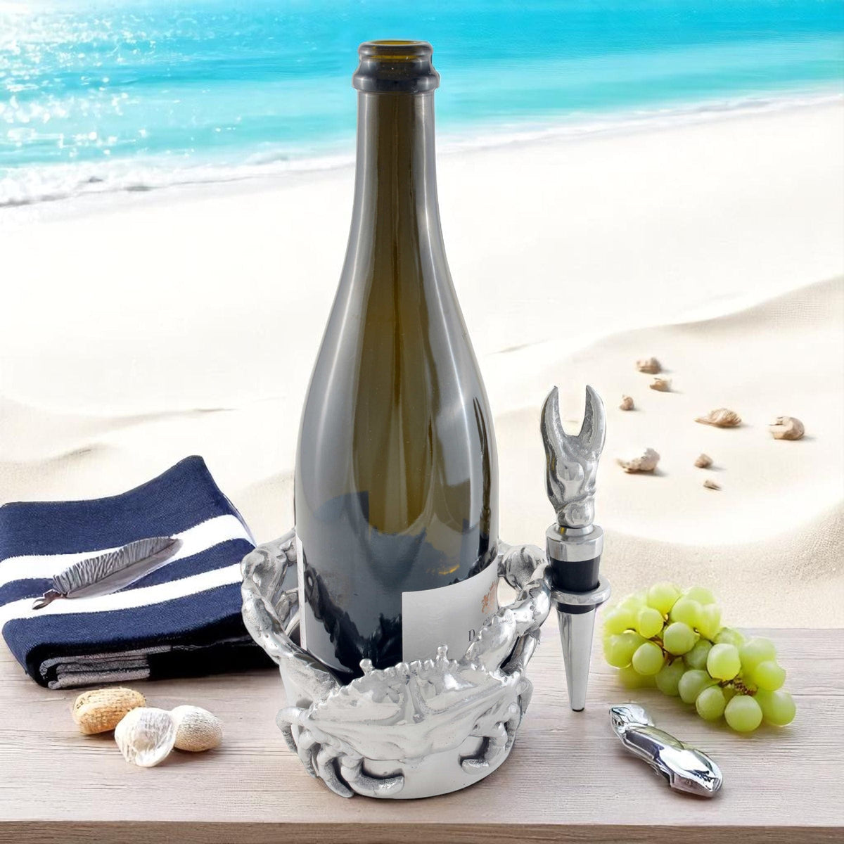Arthur Court Sea and Shore Crab Wine Caddy and Stopper Set