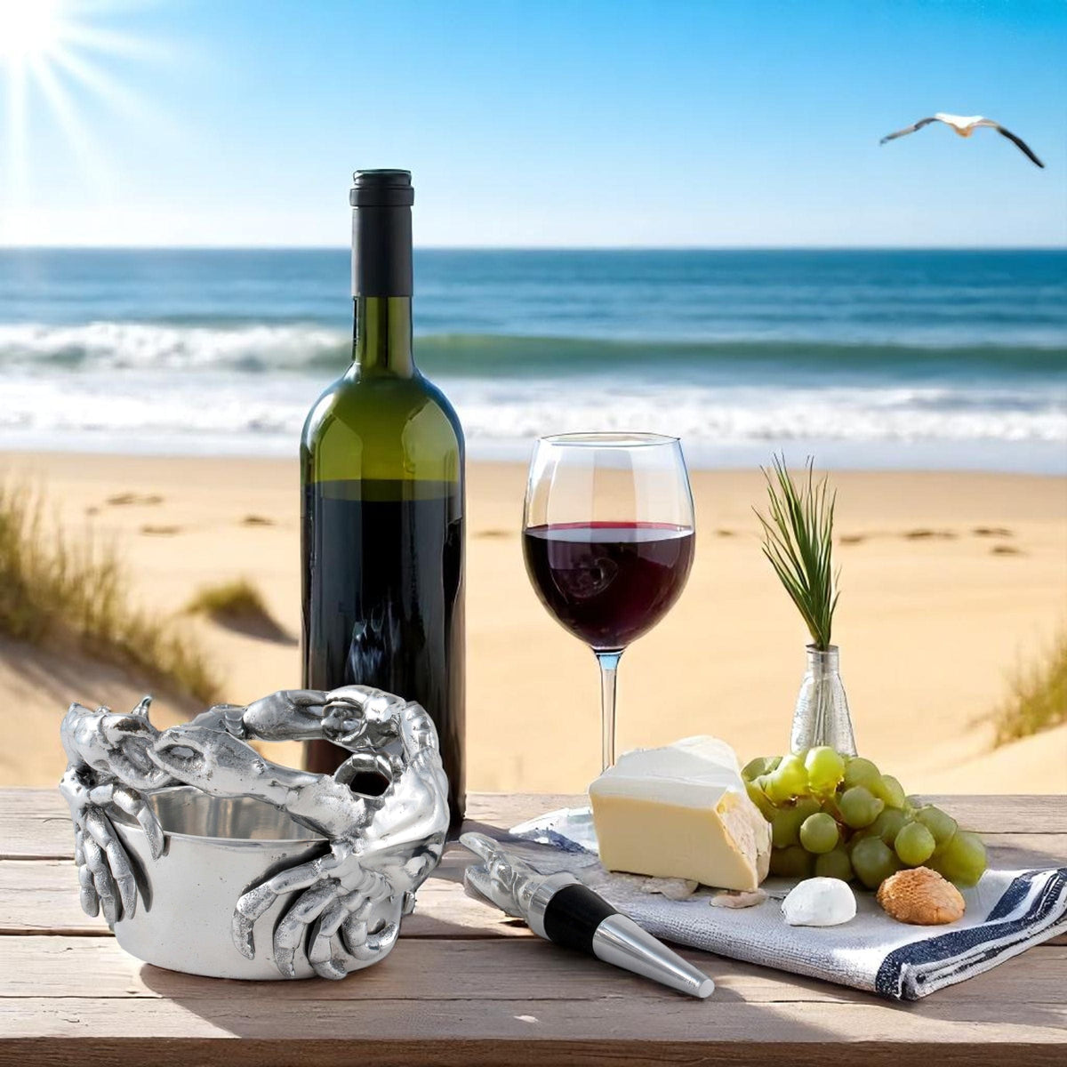 Arthur Court Sea and Shore Crab Wine Caddy and Stopper Set