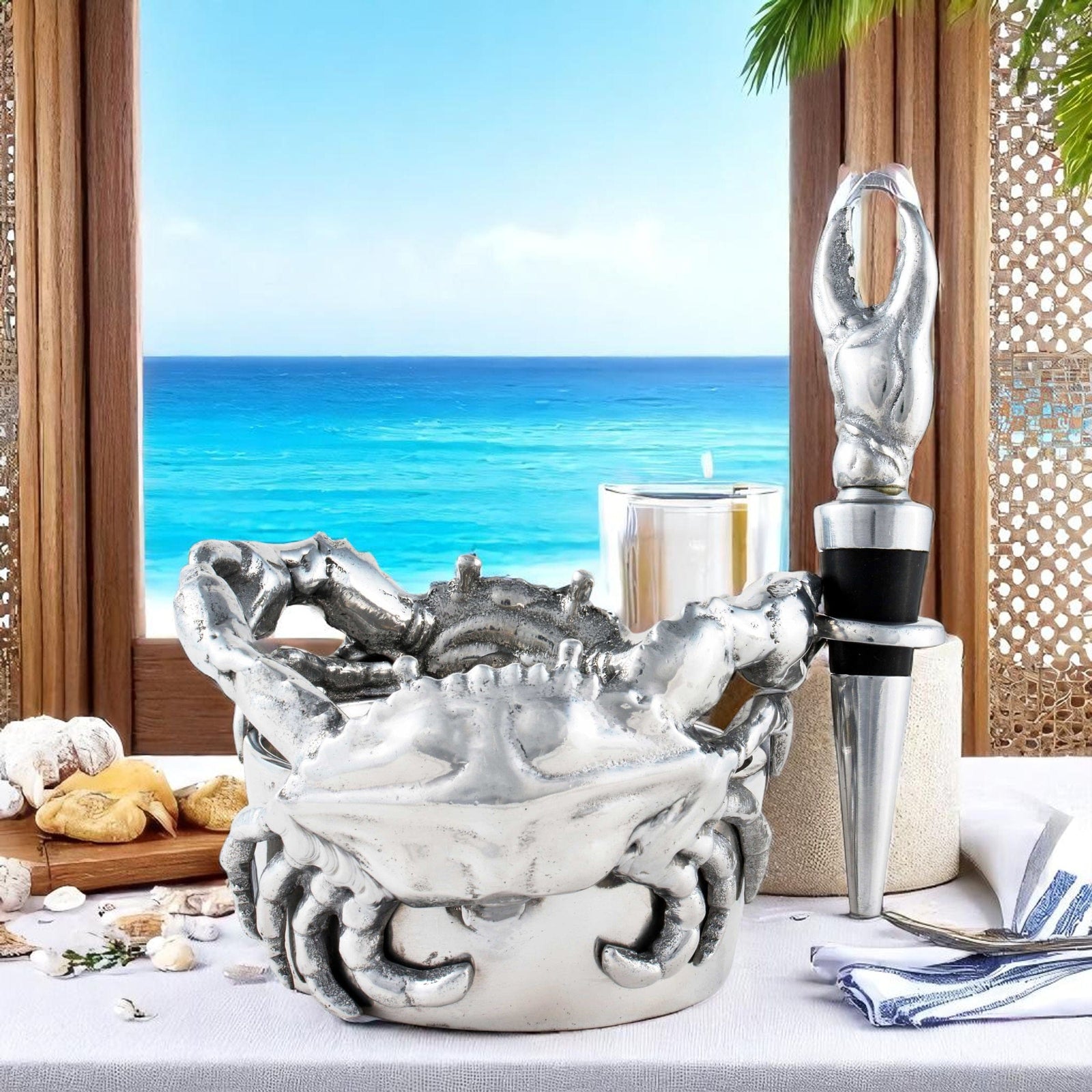 Arthur Court Sea and Shore Crab Wine Caddy and Stopper Set