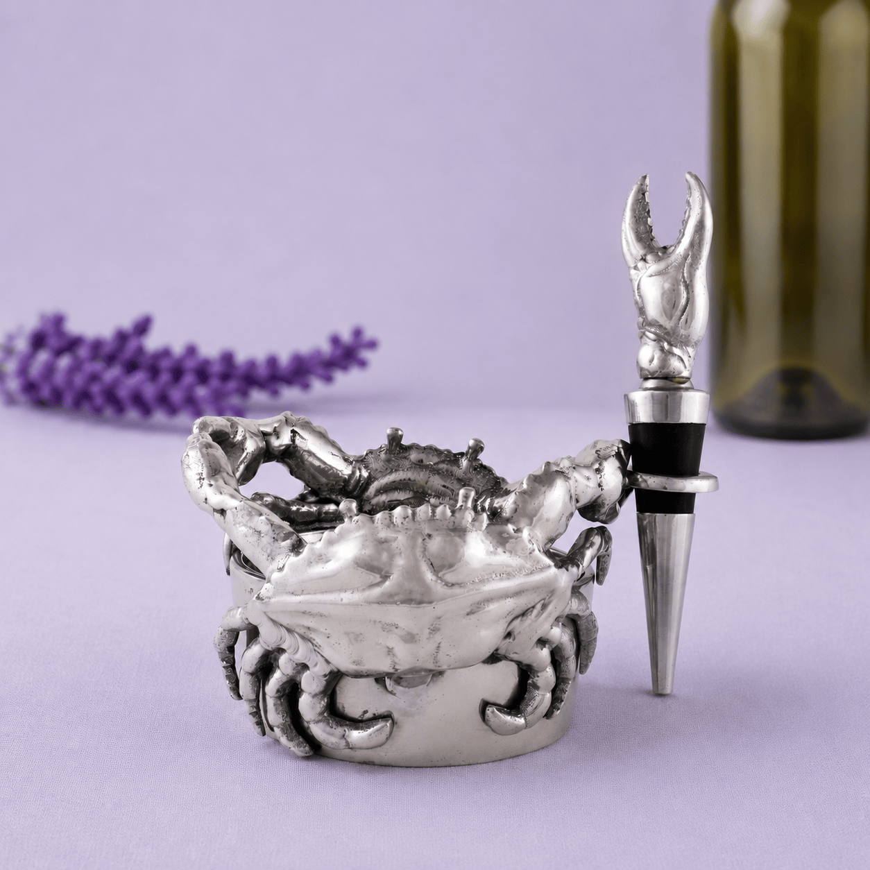 Arthur Court Sea and Shore Crab Wine Caddy and Stopper Set