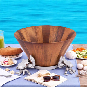 Arthur Court Sea and Shore Crab Wood Tall Salad Bowl