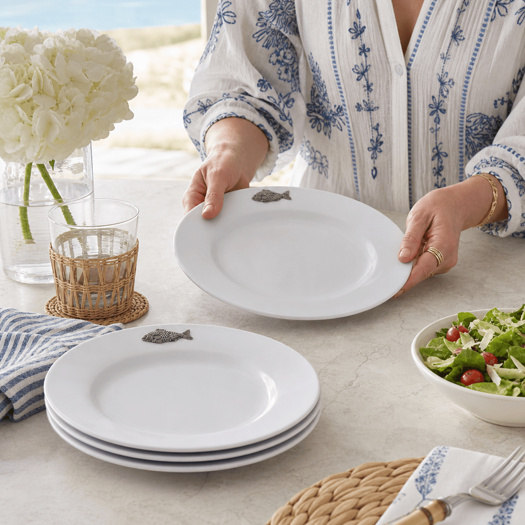 Arthur Court Sea and Shore Fish Melamine Lunch Plates - Set of 4