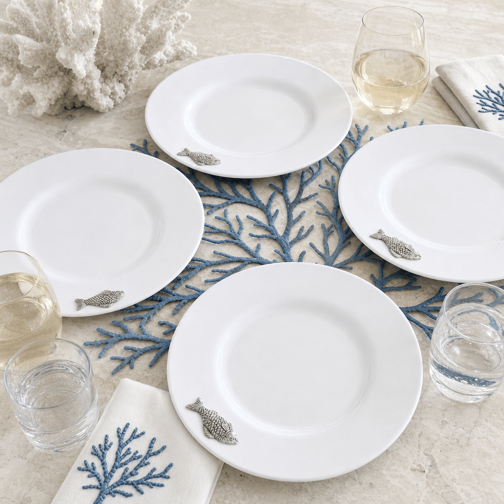 Arthur Court Sea and Shore Fish Melamine Lunch Plates - Set of 4