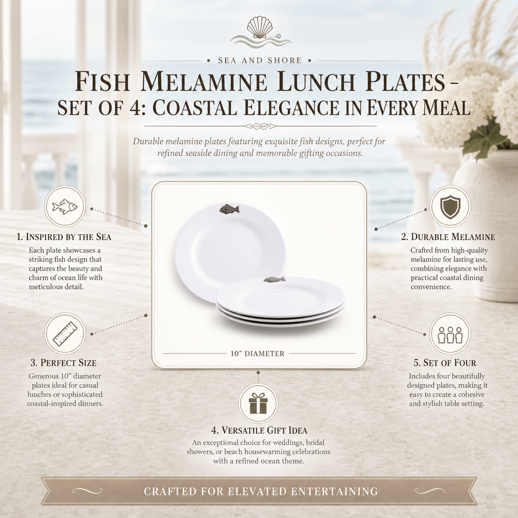 Arthur Court Sea and Shore Fish Melamine Lunch Plates - Set of 4