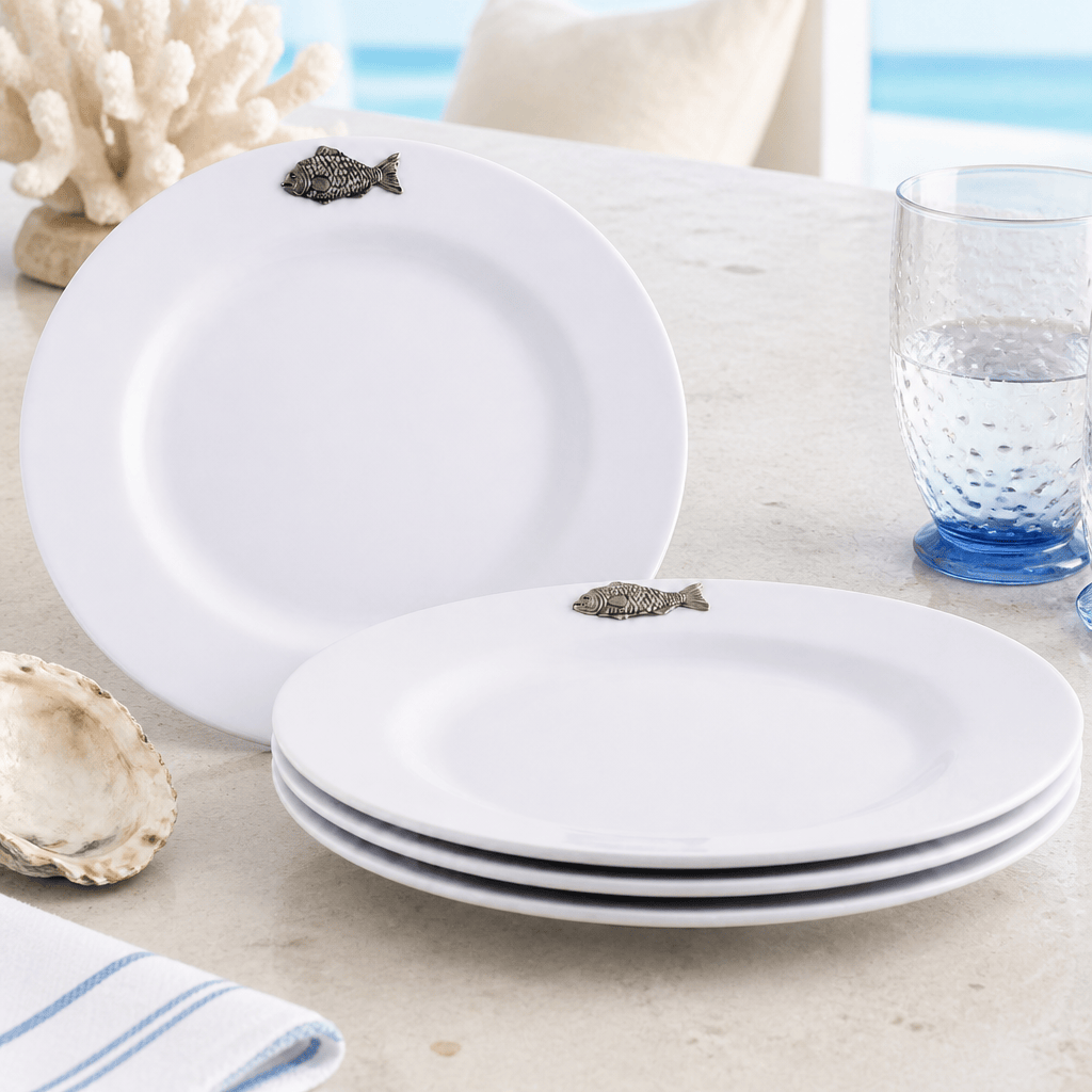 Arthur Court Sea and Shore Fish Melamine Lunch Plates - Set of 4