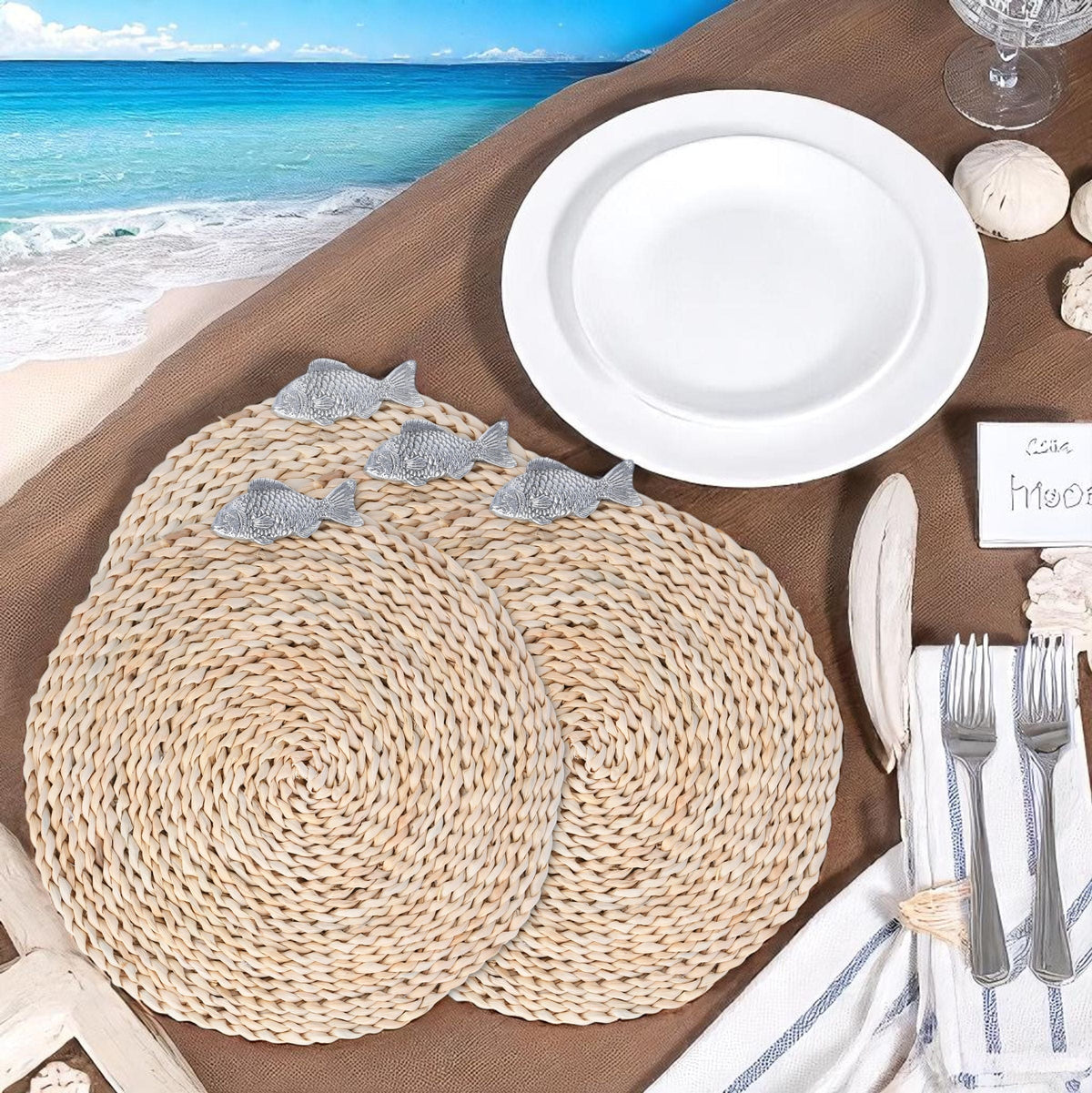 Arthur Court Sea and Shore Fish Twisted Seagrass Placemats - set of 4