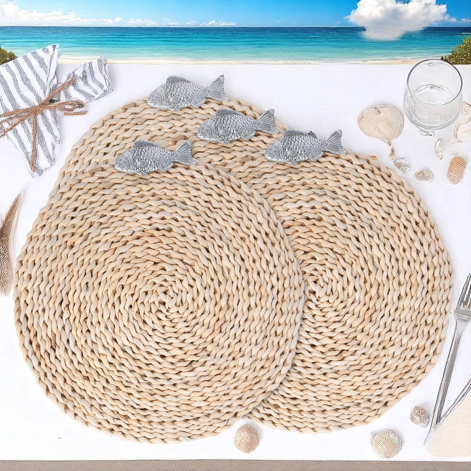 Arthur Court Sea and Shore Fish Twisted Seagrass Placemats - set of 4