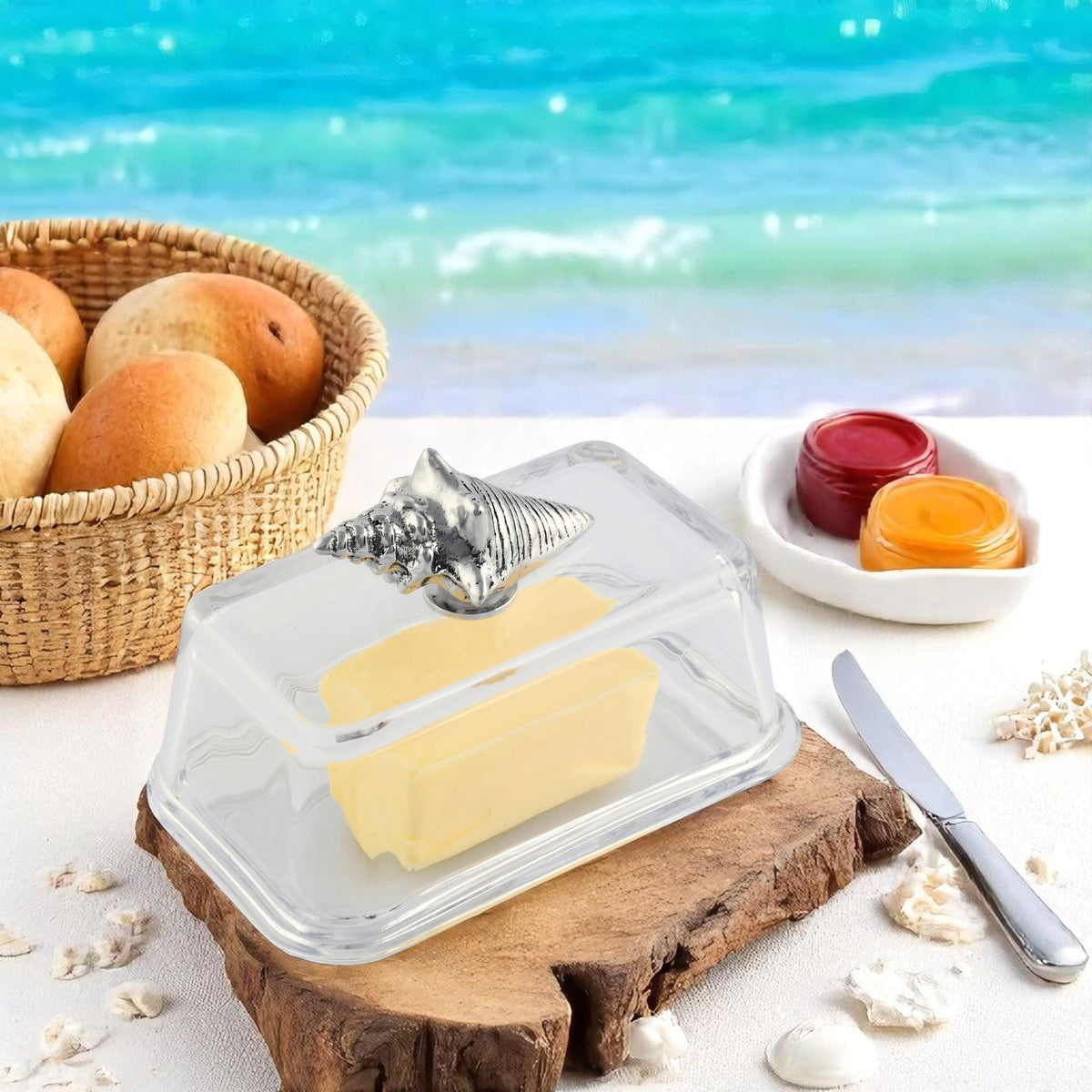Arthur Court Sea and Shore Glass Butter Dish- Shell
