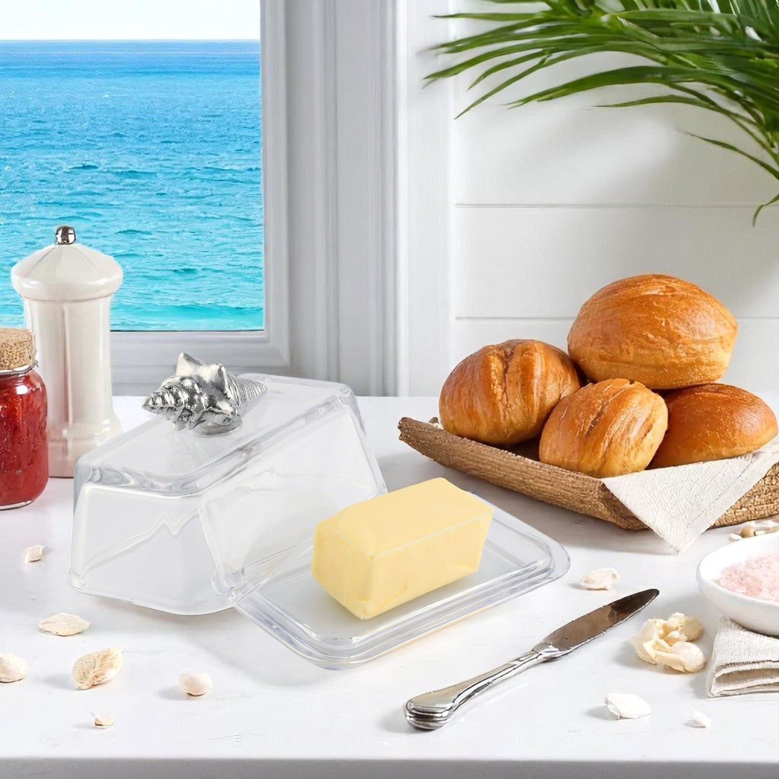Arthur Court Sea and Shore Glass Butter Dish- Shell