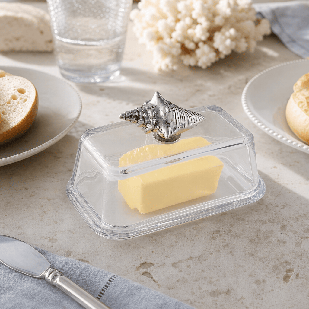 Arthur Court Sea and Shore Glass Butter Dish- Shell