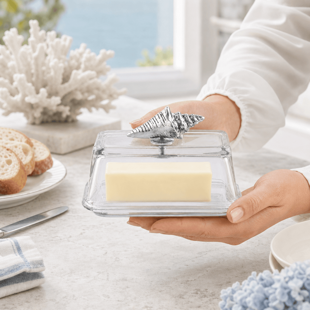 Arthur Court Sea and Shore Glass Butter Dish- Shell