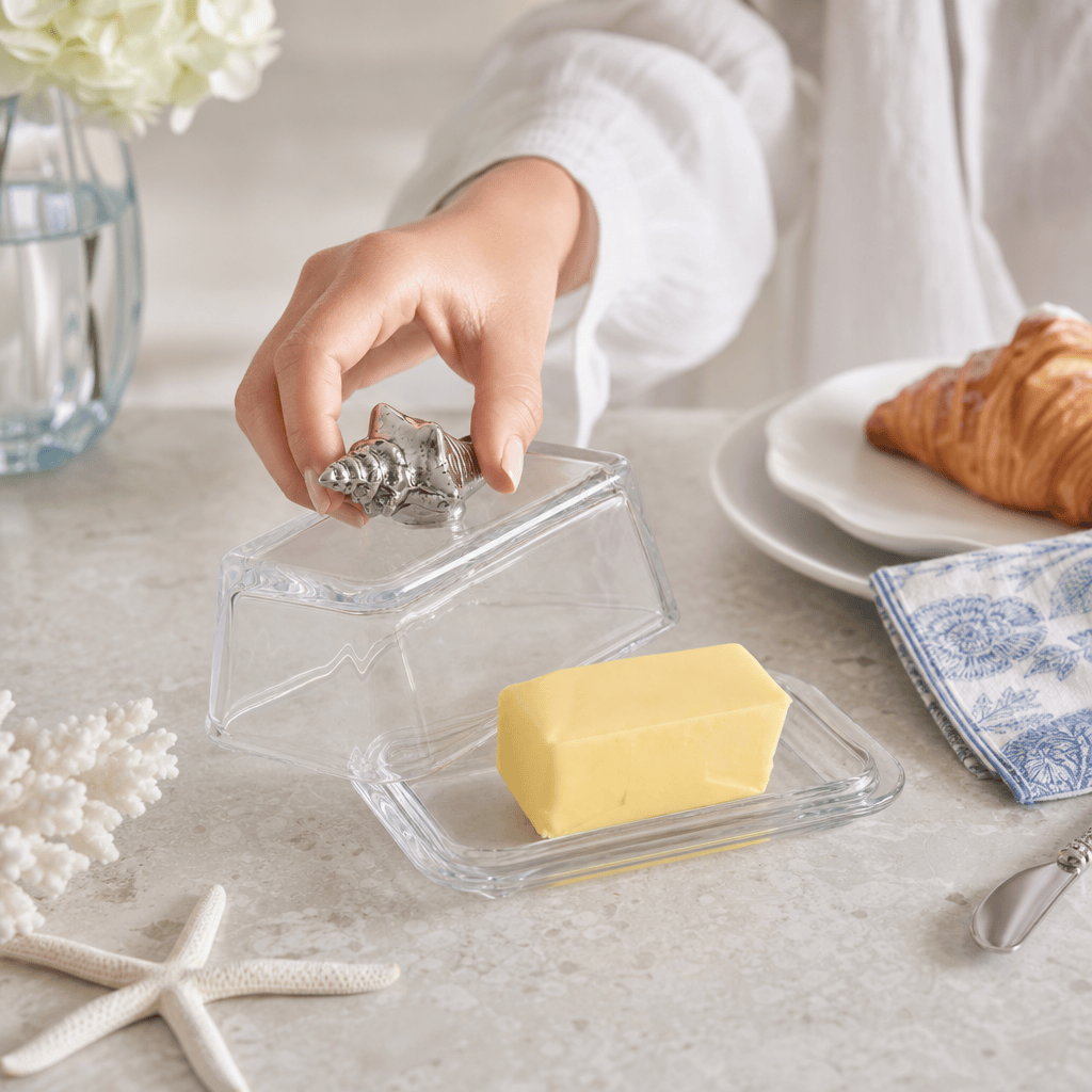 Arthur Court Sea and Shore Glass Butter Dish- Shell