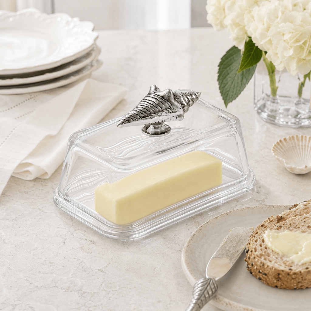 Arthur Court Sea and Shore Glass Butter Dish- Shell