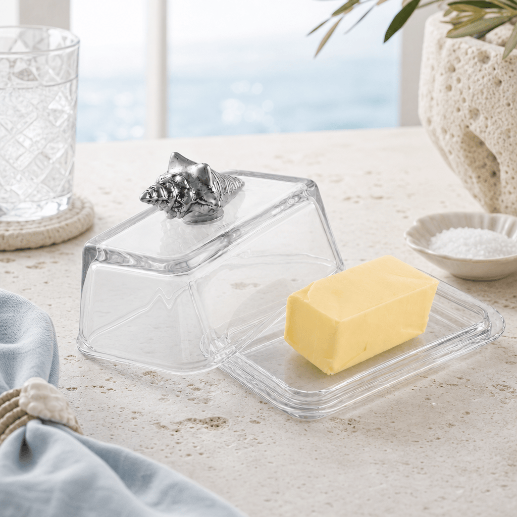 Arthur Court Sea and Shore Glass Butter Dish- Shell