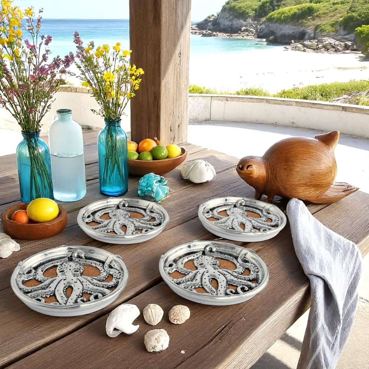 Arthur Court Sea and Shore Octopus Drink Coaster Set of 4