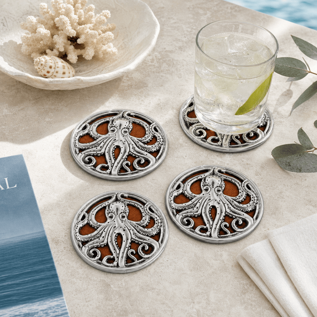 Arthur Court Sea and Shore Octopus Drink Coaster Set of 4