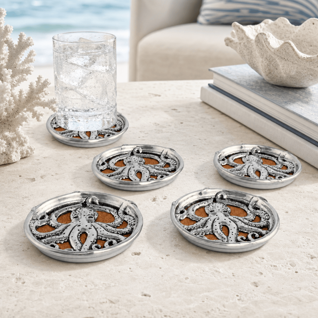 Arthur Court Sea and Shore Octopus Drink Coaster Set of 4