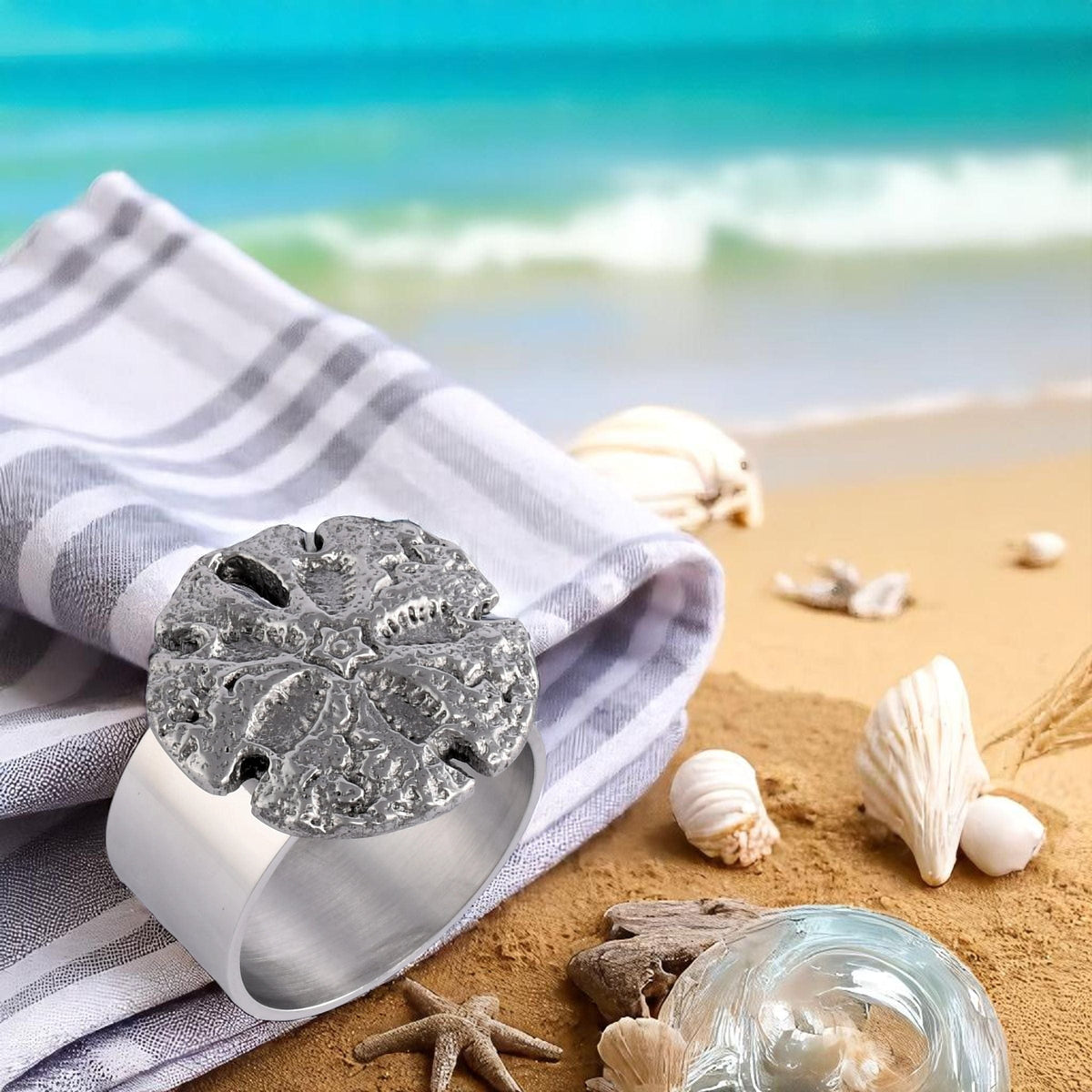 Arthur Court Sea and Shore Sand Dollar Napkin Rings - set of 4
