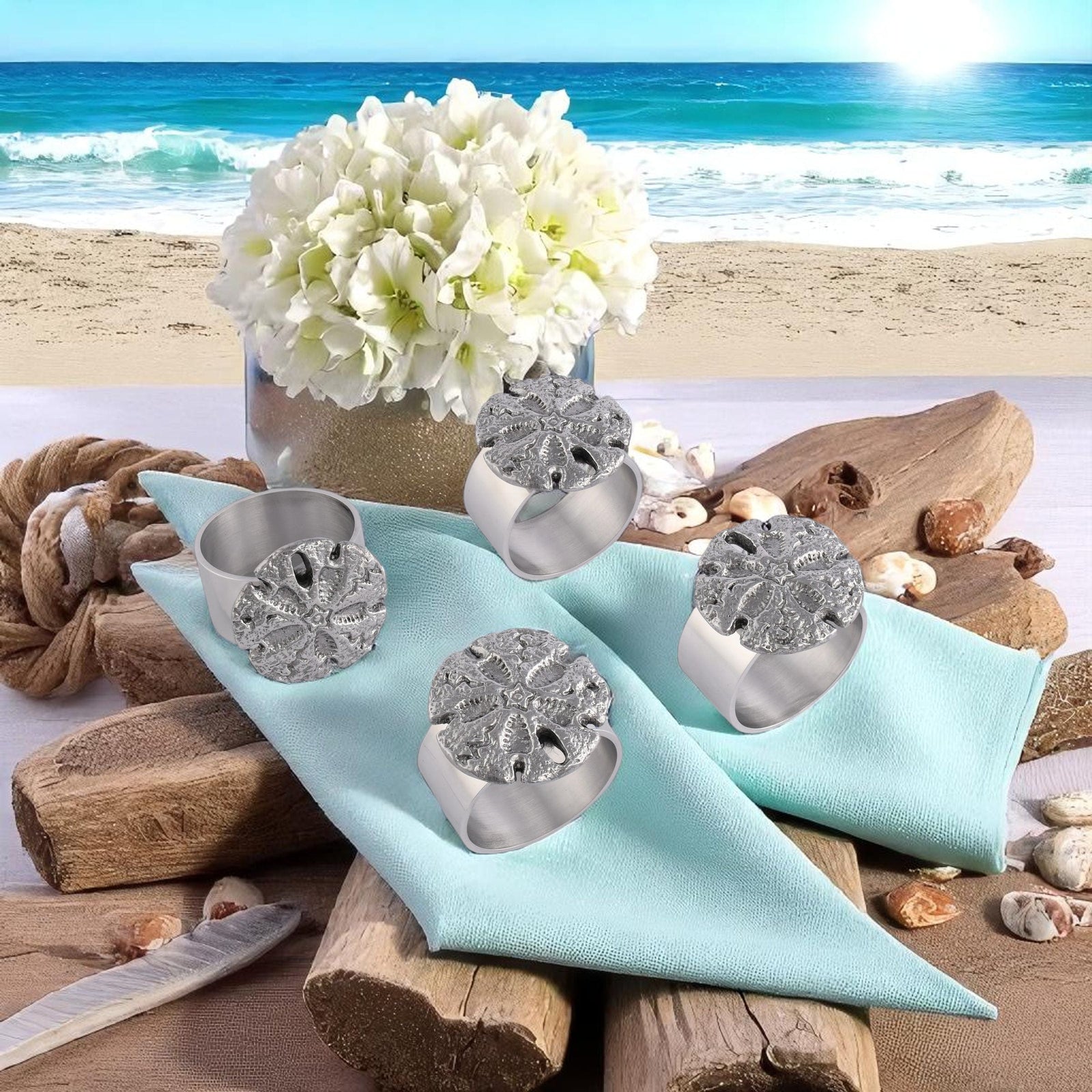 Arthur Court Sea and Shore Sand Dollar Napkin Rings - set of 4