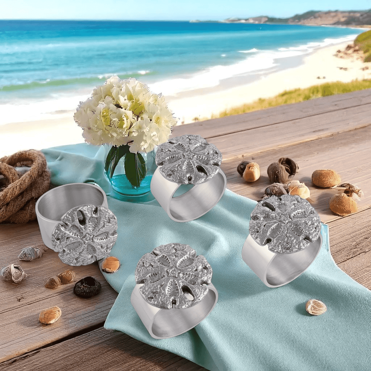 Arthur Court Sea and Shore Sand Dollar Napkin Rings - set of 4