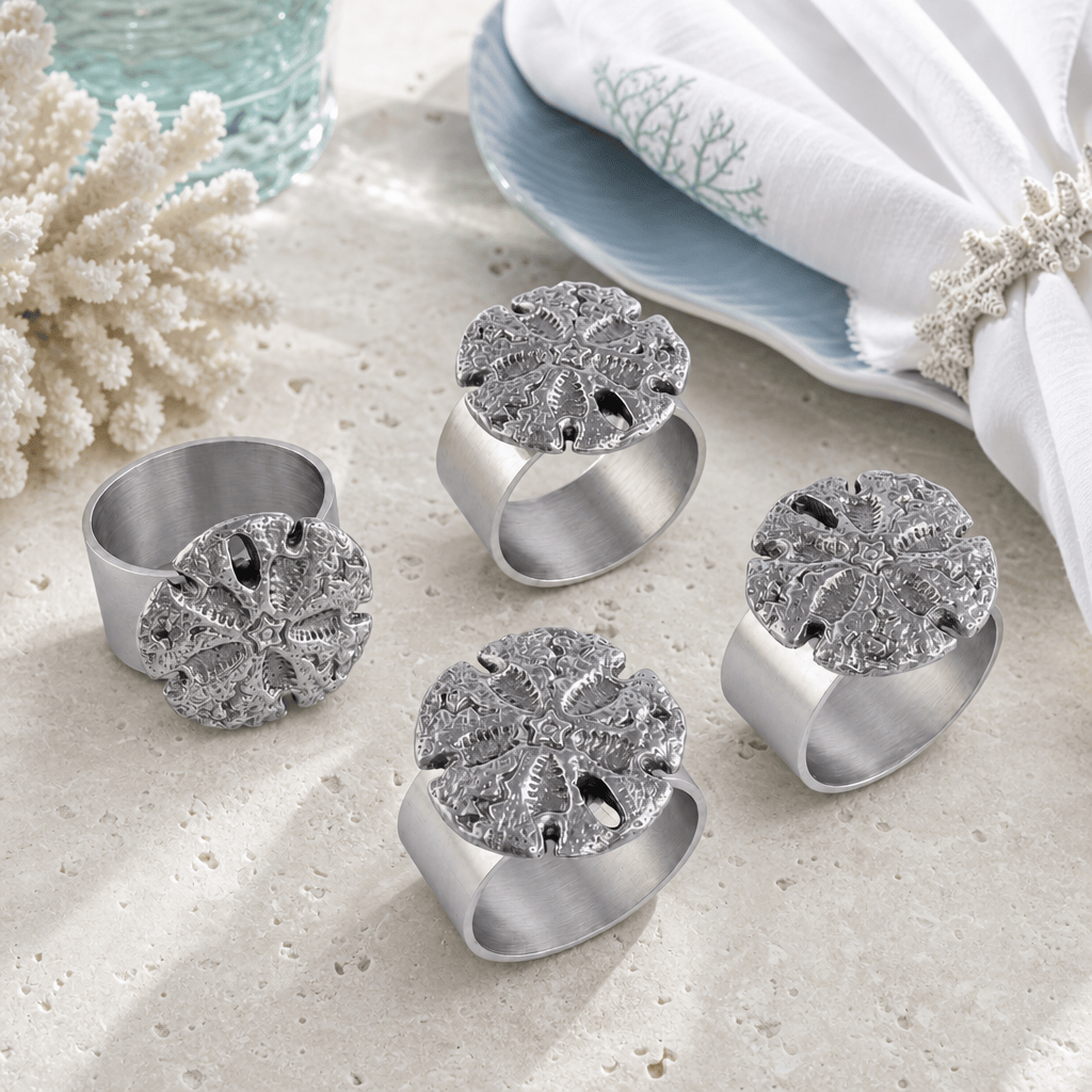 Arthur Court Sea and Shore Sand Dollar Napkin Rings - set of 4