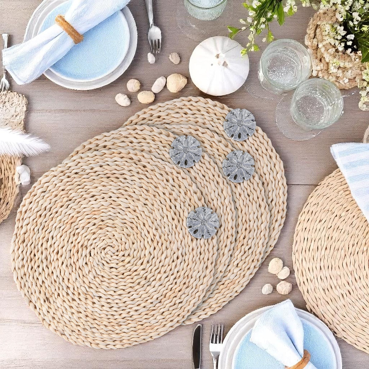 Arthur Court Sea and Shore Sand Dollar Twisted Seagrass Placemats - set of 4
