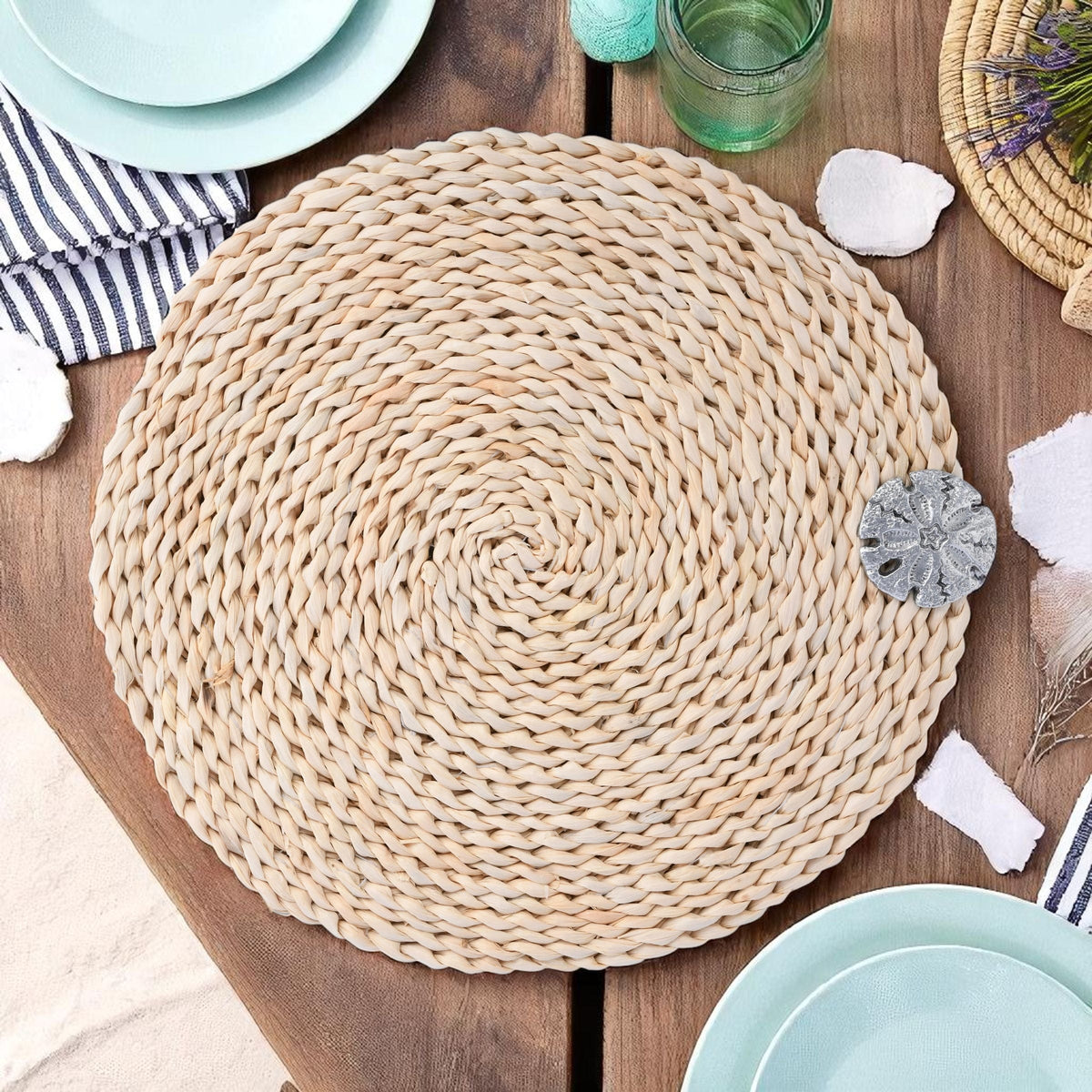 Arthur Court Sea and Shore Sand Dollar Twisted Seagrass Placemats - set of 4