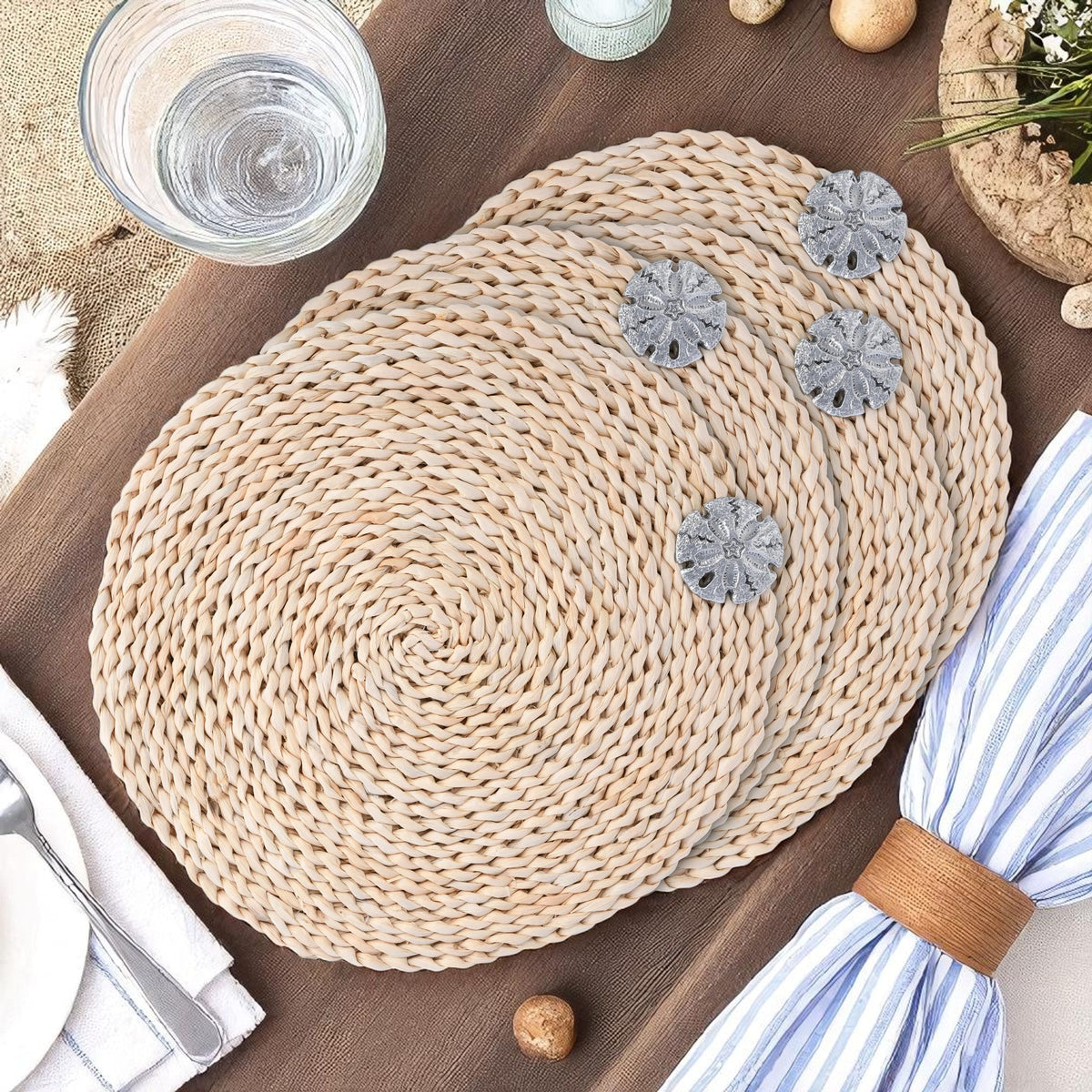 Arthur Court Sea and Shore Sand Dollar Twisted Seagrass Placemats - set of 4