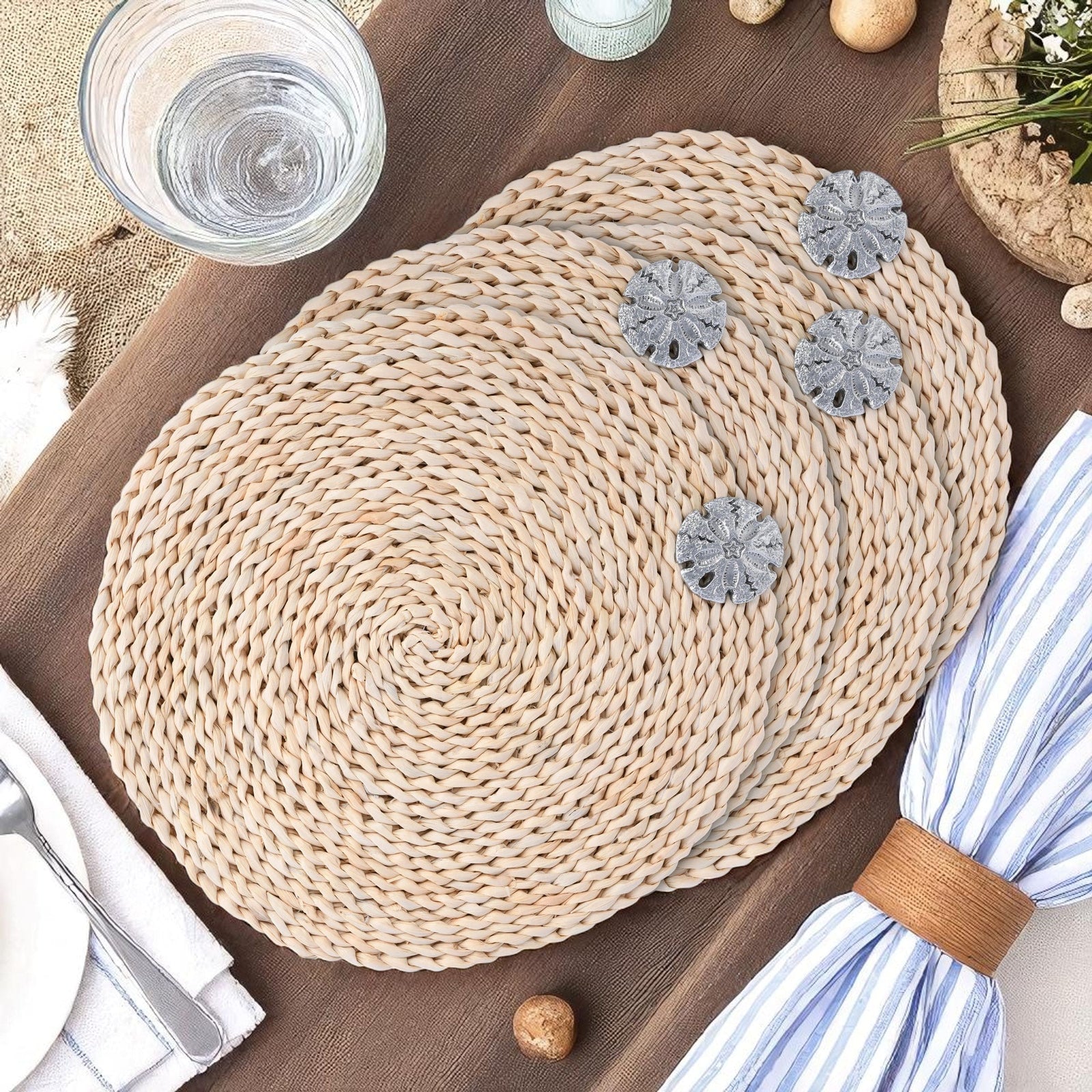 Arthur Court Sea and Shore Sand Dollar Twisted Seagrass Placemats - set of 4