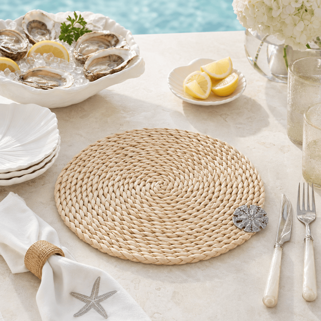 Arthur Court Sea and Shore Sand Dollar Twisted Seagrass Placemats - set of 4